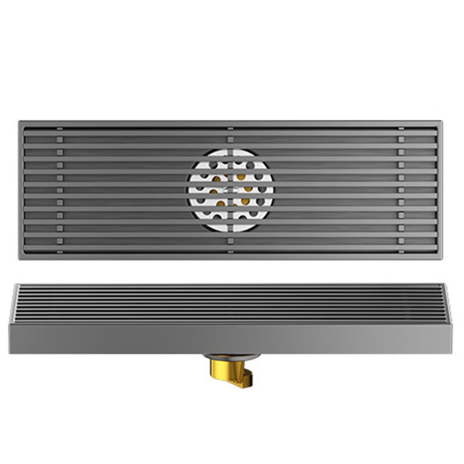 KLGFBDC Linear Shower Drain with Hair Strainer, Floor Drain for Kitchen Bathroom Garage, Rectangular Drainage Channel