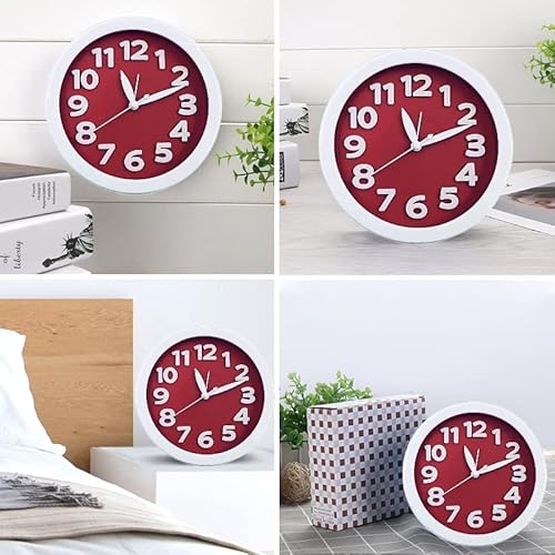 Buyinmo 6 Inch Bedroom Bedside Student Office Desk Clock, Battery Operated Alarm Clock, Silent No Ticking Analog Quartz Kitchen Living Room Decorative Round Large 3D Numbers Wall Clock-Red #TOP5