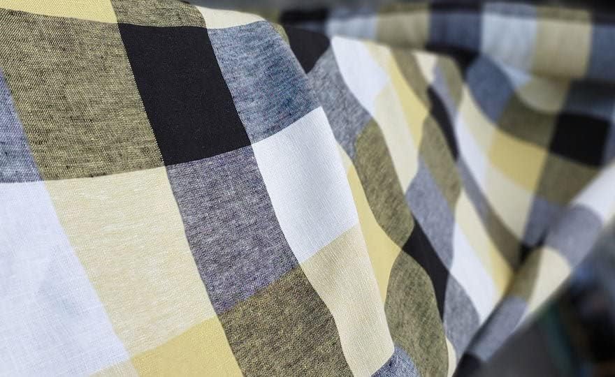 Yellow Big Gingham Check Linen Fabric | Soft and Breathable Textile - Gingham Pattern Linen for Home Decor and Fashion
