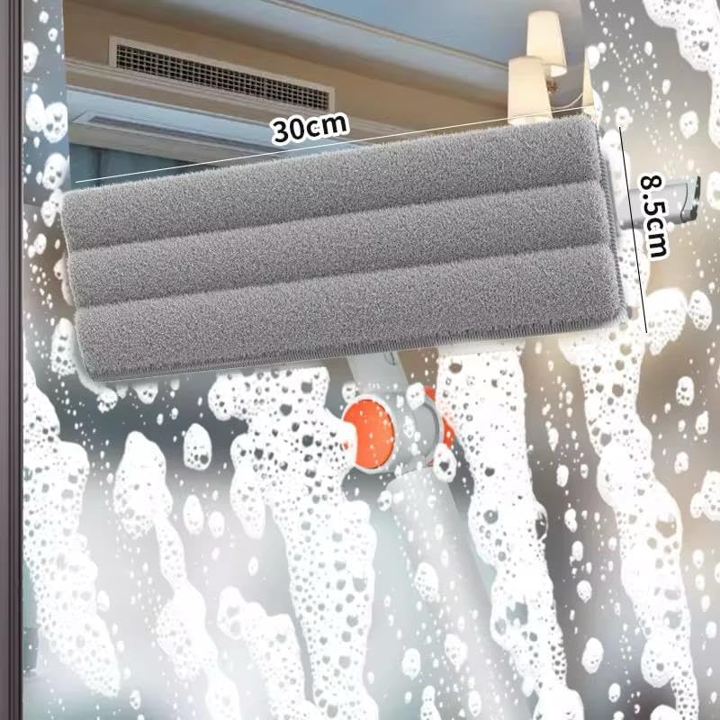Image of Flat Floor Cleaning Mop with 360 Rotating Head & Dual-Sided Microfiber Pad | Extendable Handle (59-75 cm) with Built-in Scraper | for Tiles, Wooden Floors, Marble & Home Cleaning