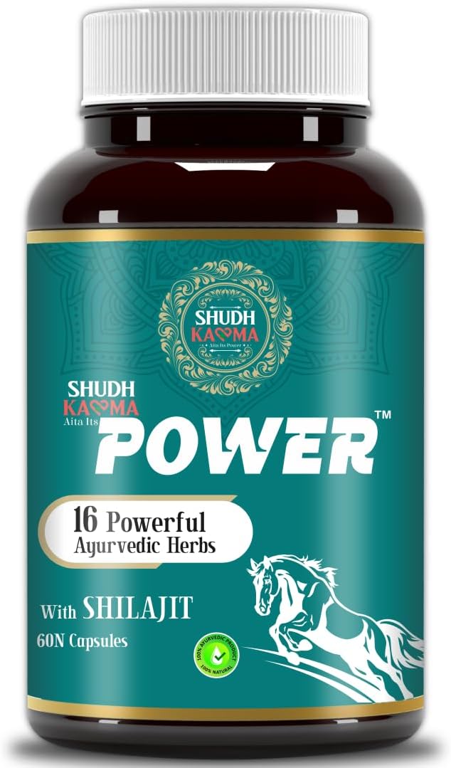 Shudh Kaama Power | Ayurvedic Capsules for Men with Original Shilajit/Shilajeet, Gokhru, Ashwagandha & Safed Musli for Strength, Stamina, Energy and Muscle Gain – 60 Capsules