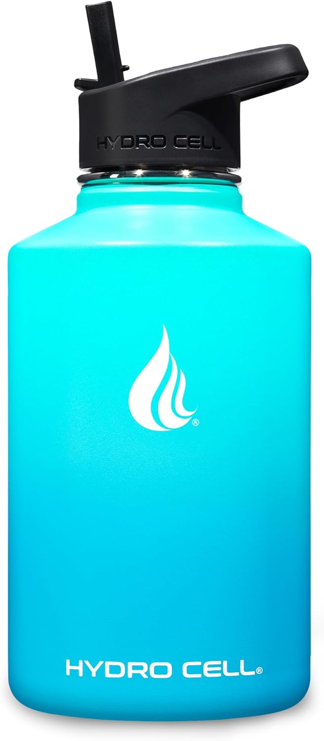 HYDRO CELL Stainless Steel Insulated Water Bottle with Straw - For Cold & Hot Drinks - Metal Vacuum Flask with Screw Cap and Modern Leakproof Sport Thermos for Adults (Teal/Blue 64oz) - Image 2