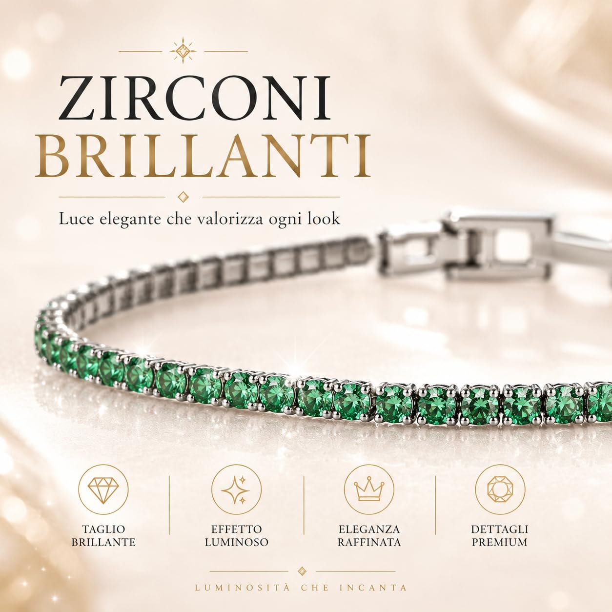 Bracciale Tennis Acciaio Inox Zirconi taglio Brillante 2 mm Lunghezza regolabile
