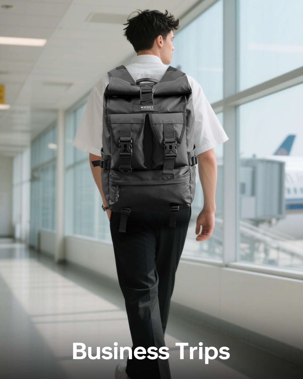 SWICKY 30L Travel Rolltop Backpack, Expandable with Laptop Compartment, Water Resistant, Airline Carry-On Approved, Unisex Backpack for Travel & Commute (18x14x8 Inches)