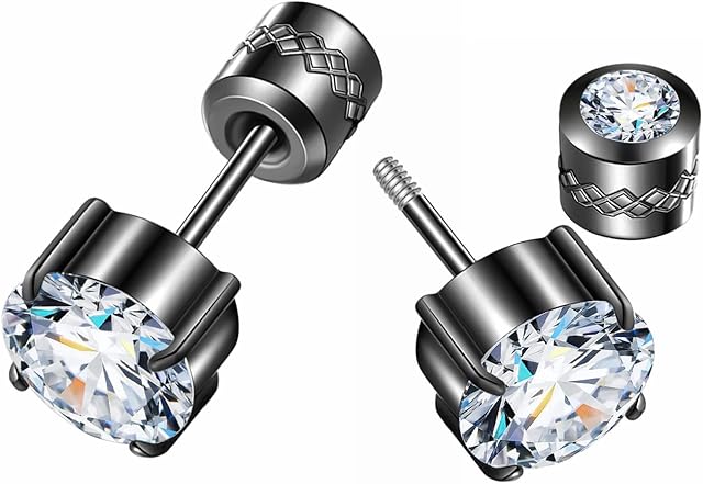 ZOCOYUU Titanium Screw Back Surgical Stainless Steel Stud Earrings for Women Men,Rainbow 5A Cubic Zirconia Studs Double Side Earrings Piercing Sleeper Studs Jewelry 6mm