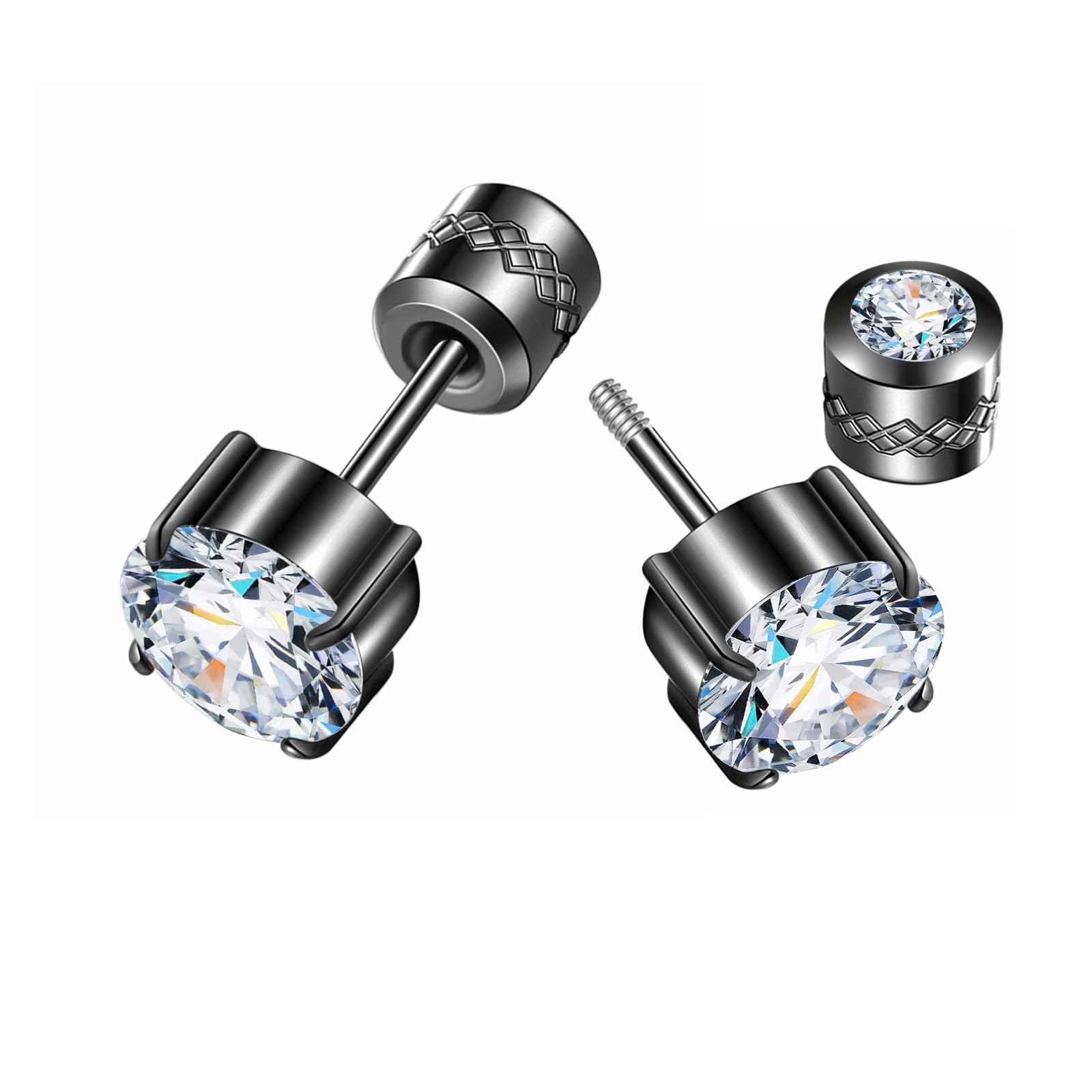 Titanium Screw Back Surgical Stainless Steel Stud Earrings for Women Men,Rainbow 5A Cubic Zirconia Studs Double Side Earrings Piercing Sleeper Studs Jewelry 6mm