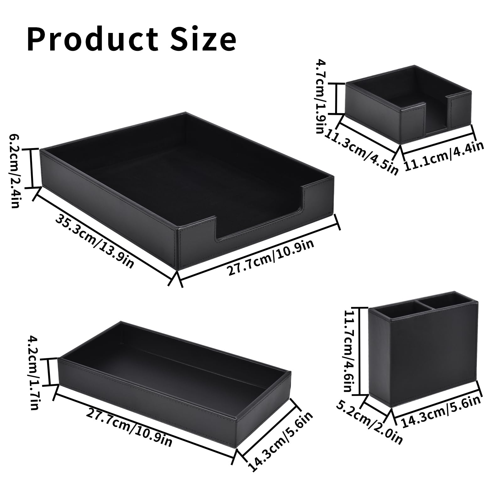 Juego de 4 piezas de cuero para suministros de oficina/organizador de escritorio para bandeja de papel de carta, soporte para notas adhesivas, taza para bolígrafos, bandeja apilable para