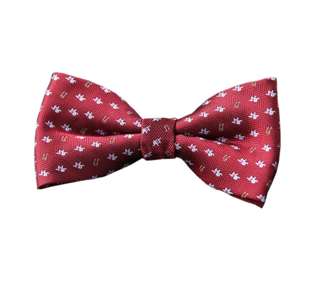 ACVIP Kids Boys Polyeser Woven Jacquard Pre-Tied Bow Ties Dress Shirt Suit Bowtie (Dark Red Elephant)