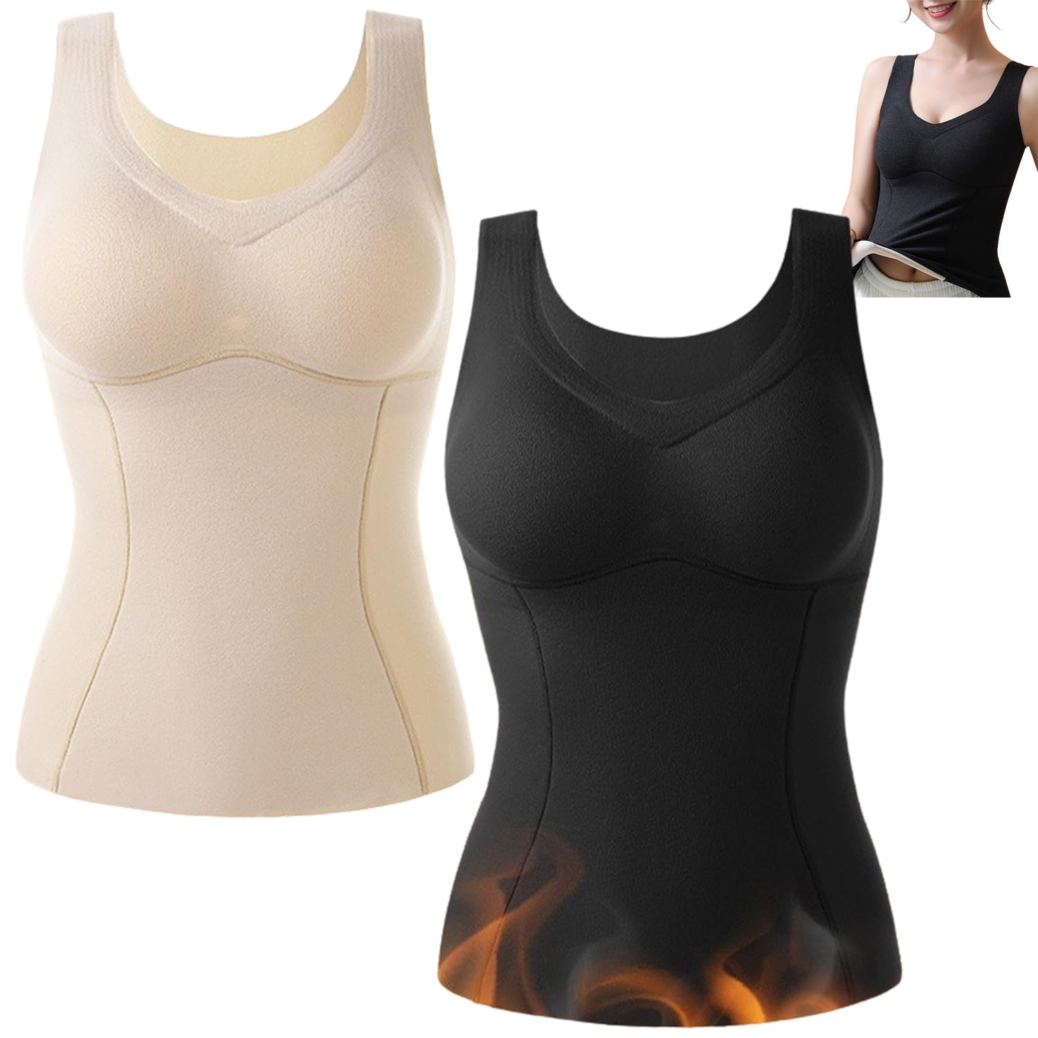 YXWYXWA 2 piècesTourmaline Auto-Chauffant ION Hiver Shapewear, Femmes Sculptant Polaire Thermique intégré Soutien-Gorge sous-vêtements Gilet