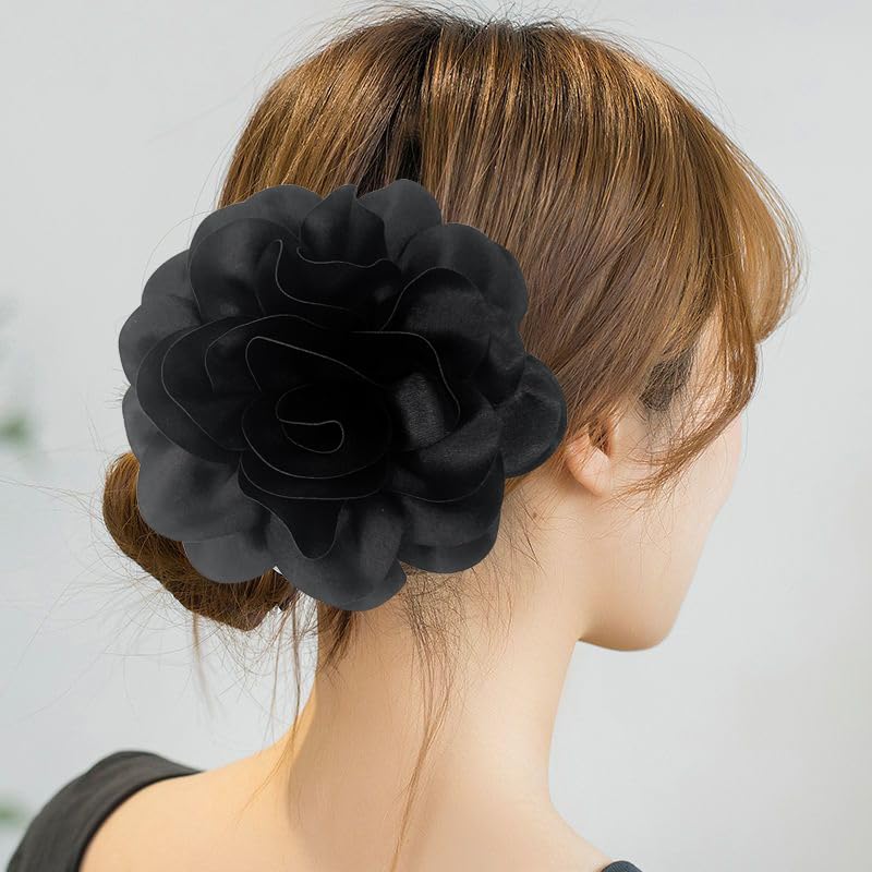 Image of Dainty Fabric Rose & Camellia Flower Oversized Brooch Pins & Hair Clip - Large Lapel Pin, 4.3in /7.5in