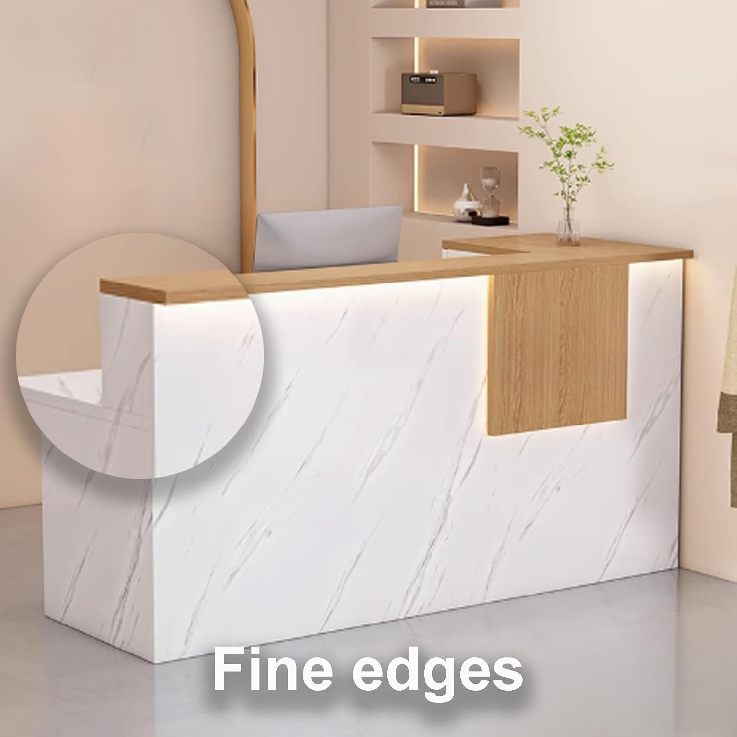 Salon Reception Desk, Receptionist Desk with Storage, Front Desk Reception Counter, Modern Reception Standing Counter with Soft Lighting for Beauty Salons, Clothing Stores(Grid+Natural,100cm)