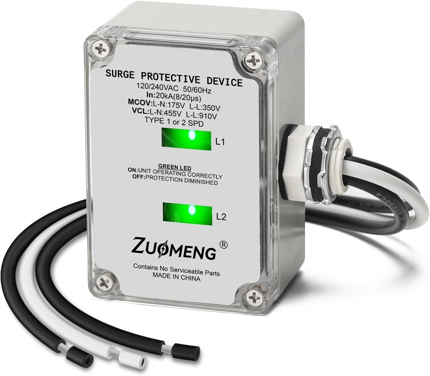 HVAC Surge Protector, Zuomeng 120/240VAC Universal Air Conditioner Surge Protective Device with 20kA Surge Absorption, Dual LED Indicators, 3 Type of Protection to Protect HVAC Systems