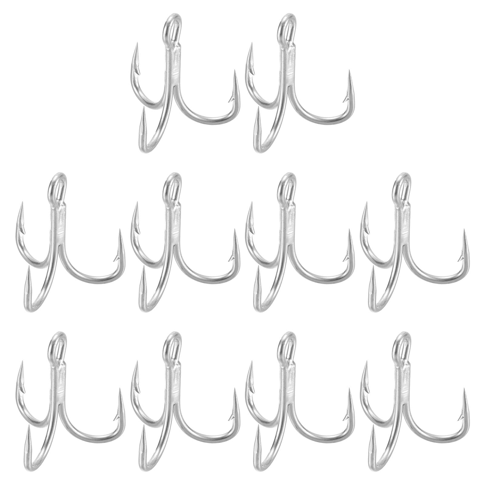 PATIKIL 1# Fishing Treble Hooks, 10Pcs 4X Strong Treble Fish Hook High Carbon Steel Fishing Hooks Round Bend Barbed for Freshwater Saltwater, Silver