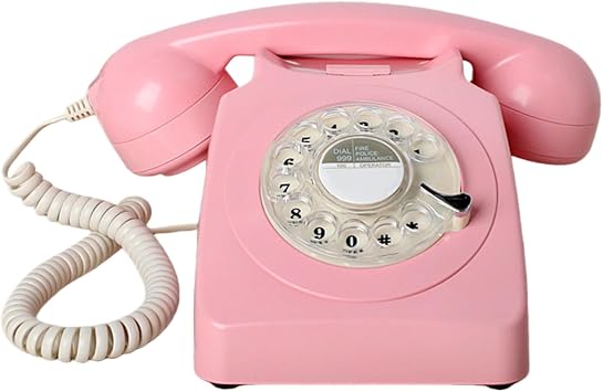 Retro Telephone Landline Phone Rotating Dial Wired Hands Free and Redial Function Antique Decoration for Home/Office 21x13x11cm,Pink