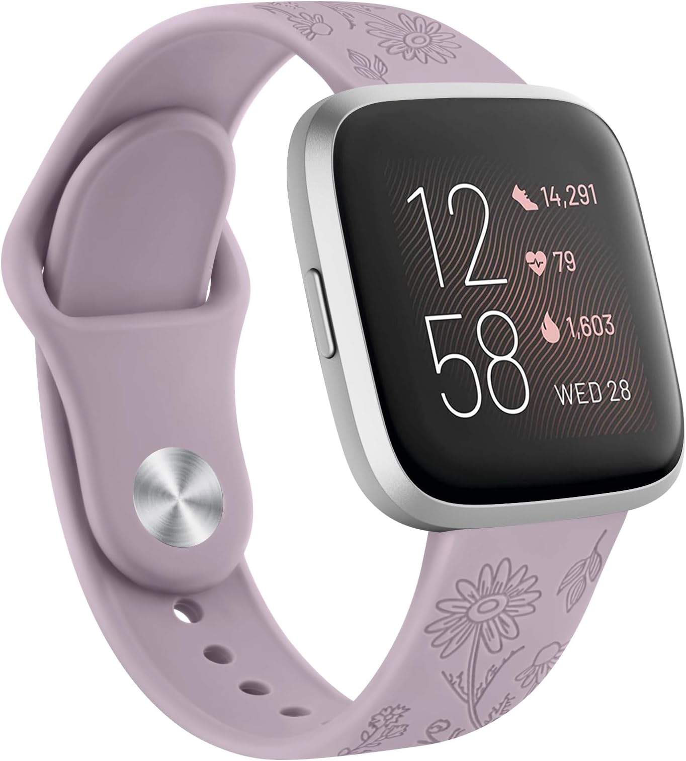 Flower Pattern Band for Fitbit Versa 2 Band, Versa/Versa Lite/Versa SE Replacement Band, Soft Silicone Band, Adjustable