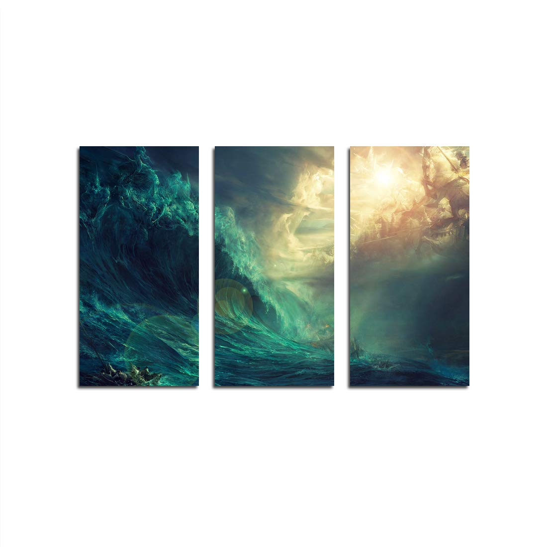 XtremeSkins Framed Canvas - Wall Decor for Living Room, Bedroom, Office, Hotels, Drawing Room (46in X 27in) - Gods of Land vs Water Epic