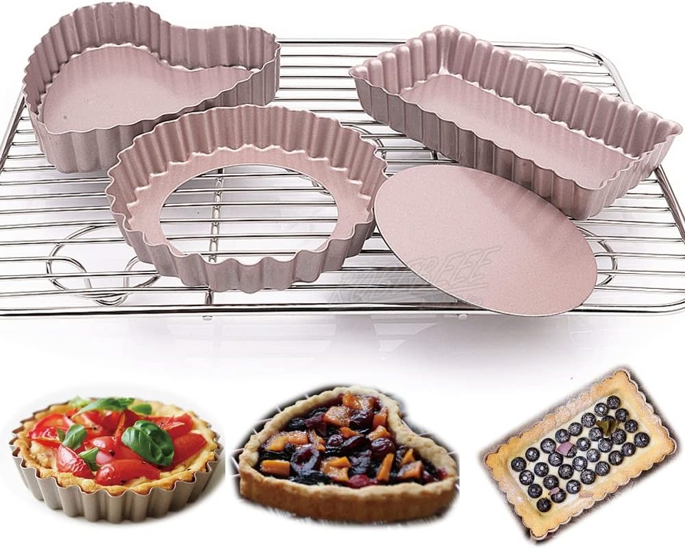 4 Inch Removable Round Heart Rectangle Shape Nonstick Carbon Steel Mini Pie Pan Cake Mold Tart Holder DIY Kitchen Accessories (4pcs Rectangle Molds)