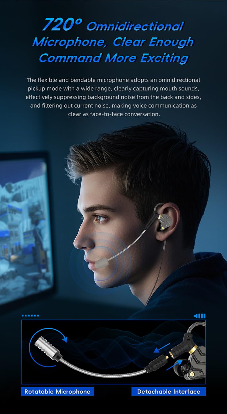 XOX KG01 - Auricolari professionali da gioco, con microfono staccabile, suono surround 4D, driver dinamico da 11 mm per giochi mobili, PlayStation, PC con 3,5 mm/Type-c (3,5 mm, nero)