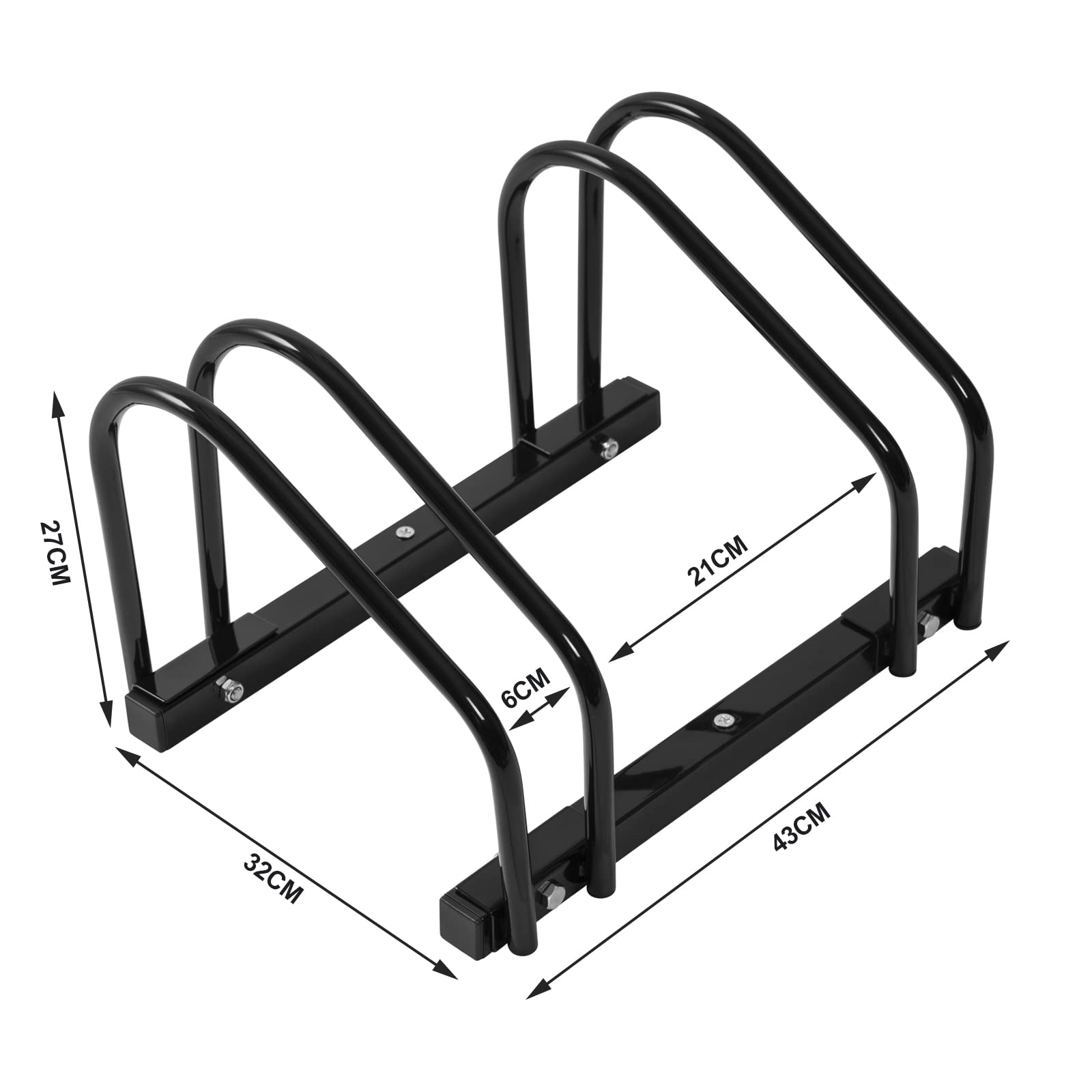 WOLTU Fahrradständer Schwarz für 2 Fahrräder Fahrradhalterung auf dem Boden Aufstellständer für Fahrradaufhängung Fahrradhalter aus Metall