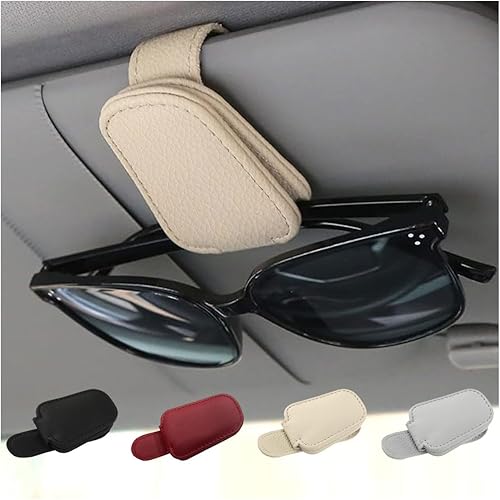 JOYCOURT Soportes para lentes de sol de automóvil para visera de automóvil, clip magnético de cuero para lentes de sol, soporte para tarjetas de
