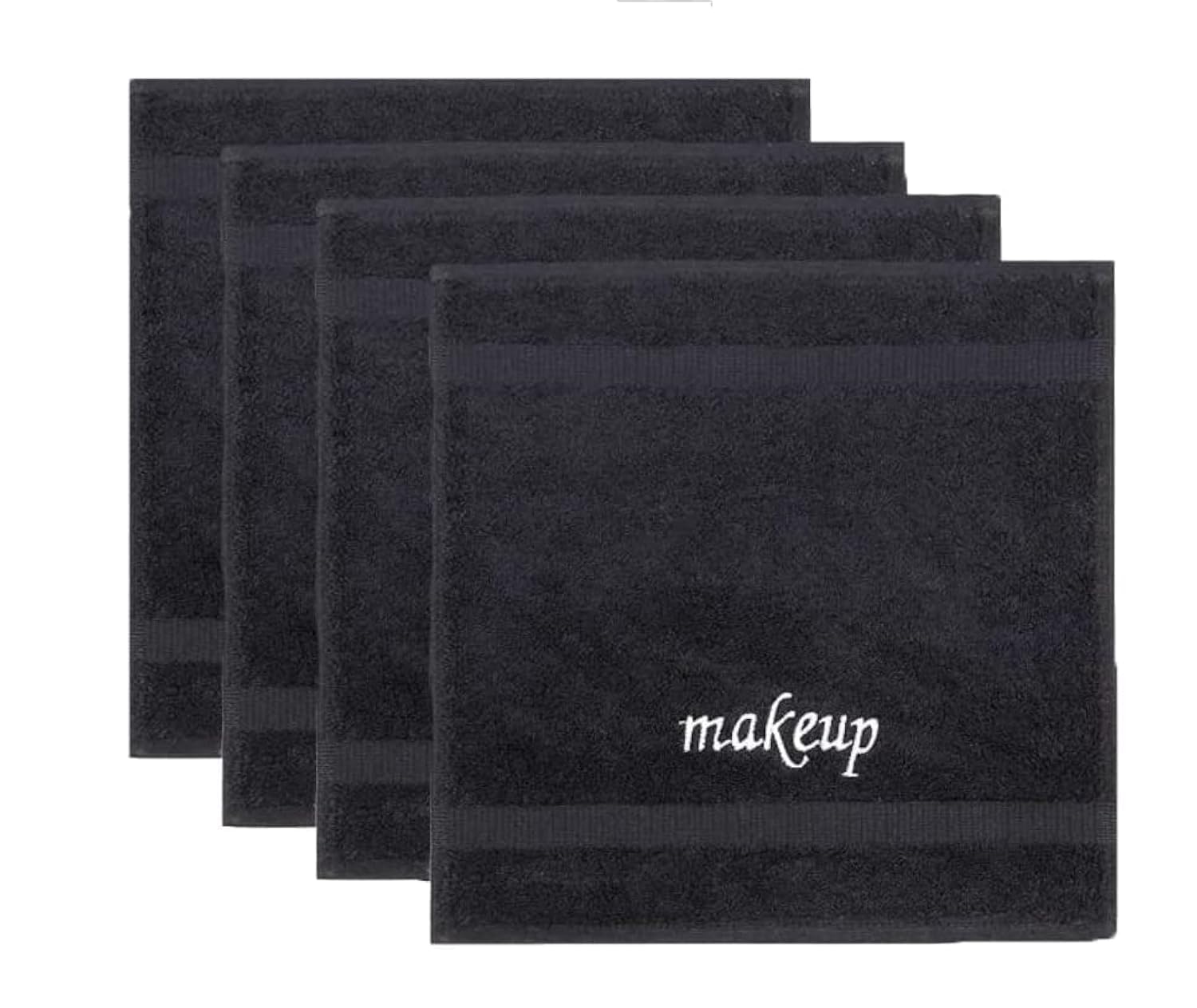 Chakir Turkish Linens | Hotel & Spa Quality 100% Cotton Premium Turkish Towels | Soft & Absorbent (4-Piece Washcloths, Black - Makeup Embroidered)