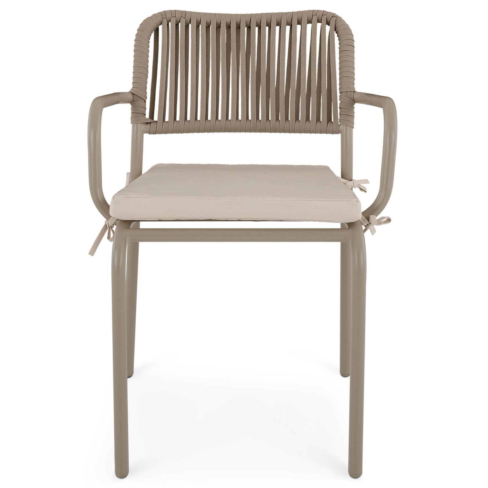 IDIMEX Gartenmöbel Set VOLONTE 1 Tisch 6 Stühle, Champagner – Wetterfeste Sitzgruppe mit Glasplatte & Rope-Bespannung für Garten Terrasse Balkon