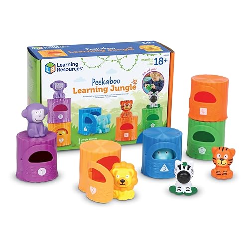 Learning Resources Peekaboo Learning Jungle Toddler - 10 Pieces, Ages 18 Months + , Toddler Montessori Toys, Stacking Shape, Sorting and Matching Skill, Educational Games