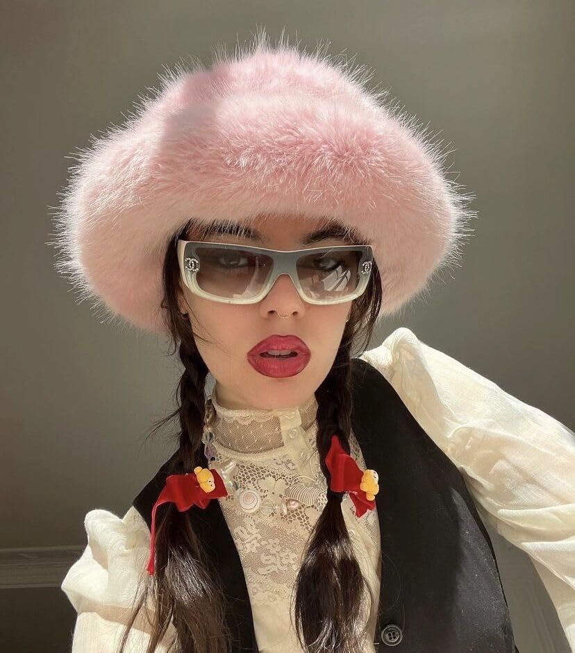 Fuzzy Bucket Hat for Women Fluffy Faux Fur Warm Luxurious Winter Bucket Hat Fisherman Cap - Image 5