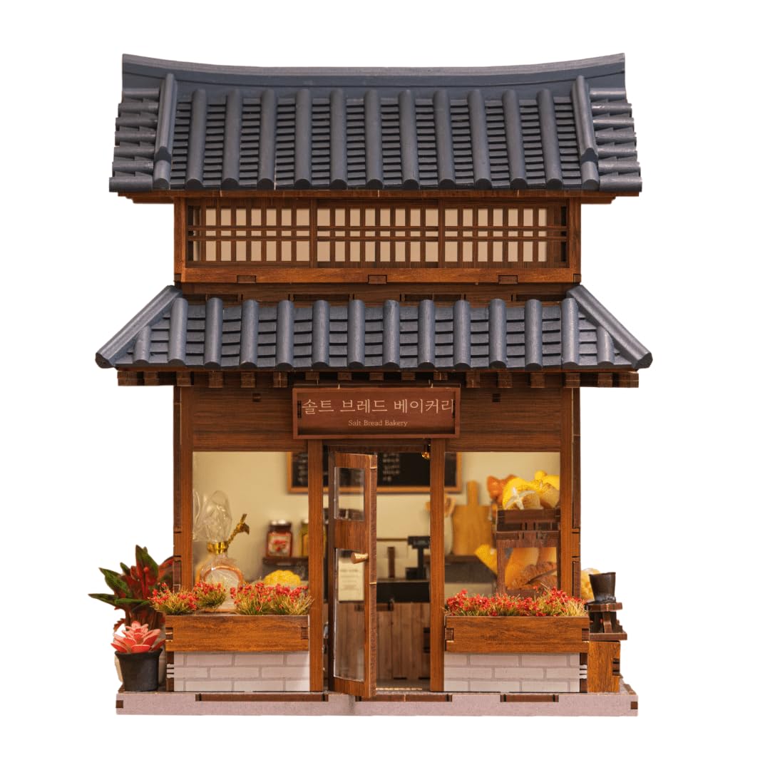Anavrin Book Nook Ikseon-Dong Hanok Bakery Miniature House 3D Booknook for Adults Teens and Book Lovers, Library Decor