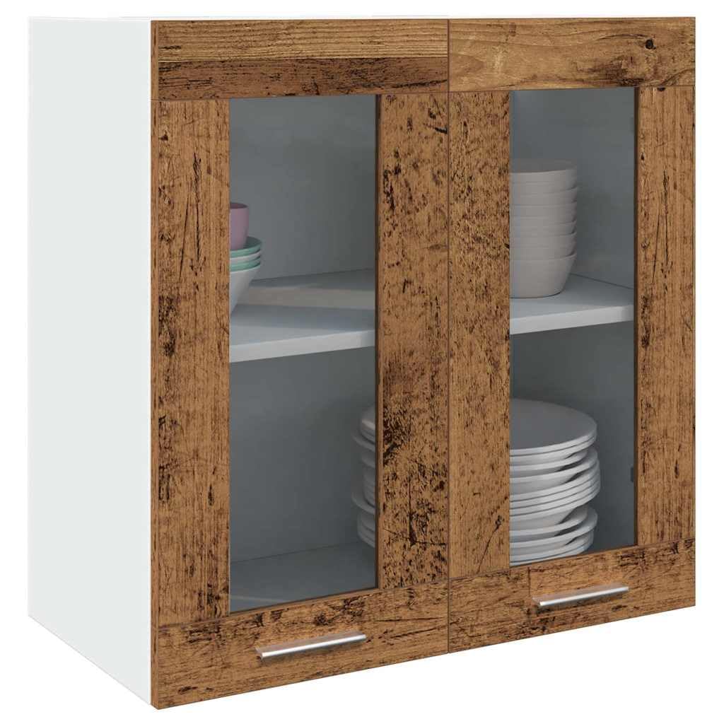 Armario de pared de cocina con vitrina protectora y estructura de madera vieja duradera