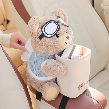 2 in 1 Cute Bear Car Tissue Box and Trash Can, Stylish & Creative Car Armrest Box Tissue Holder, Premium Aesthetic Decor, Ideal Interior Use Bear