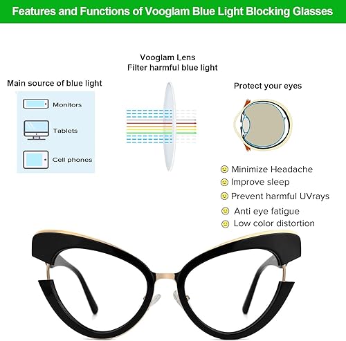 Miniatura 5 de VOOGLAM Elegantes gafas de bloqueo de luz azul de ojo de gato de gran tamaño para mujer, antifatiga ocular, gafas UV Jazzy