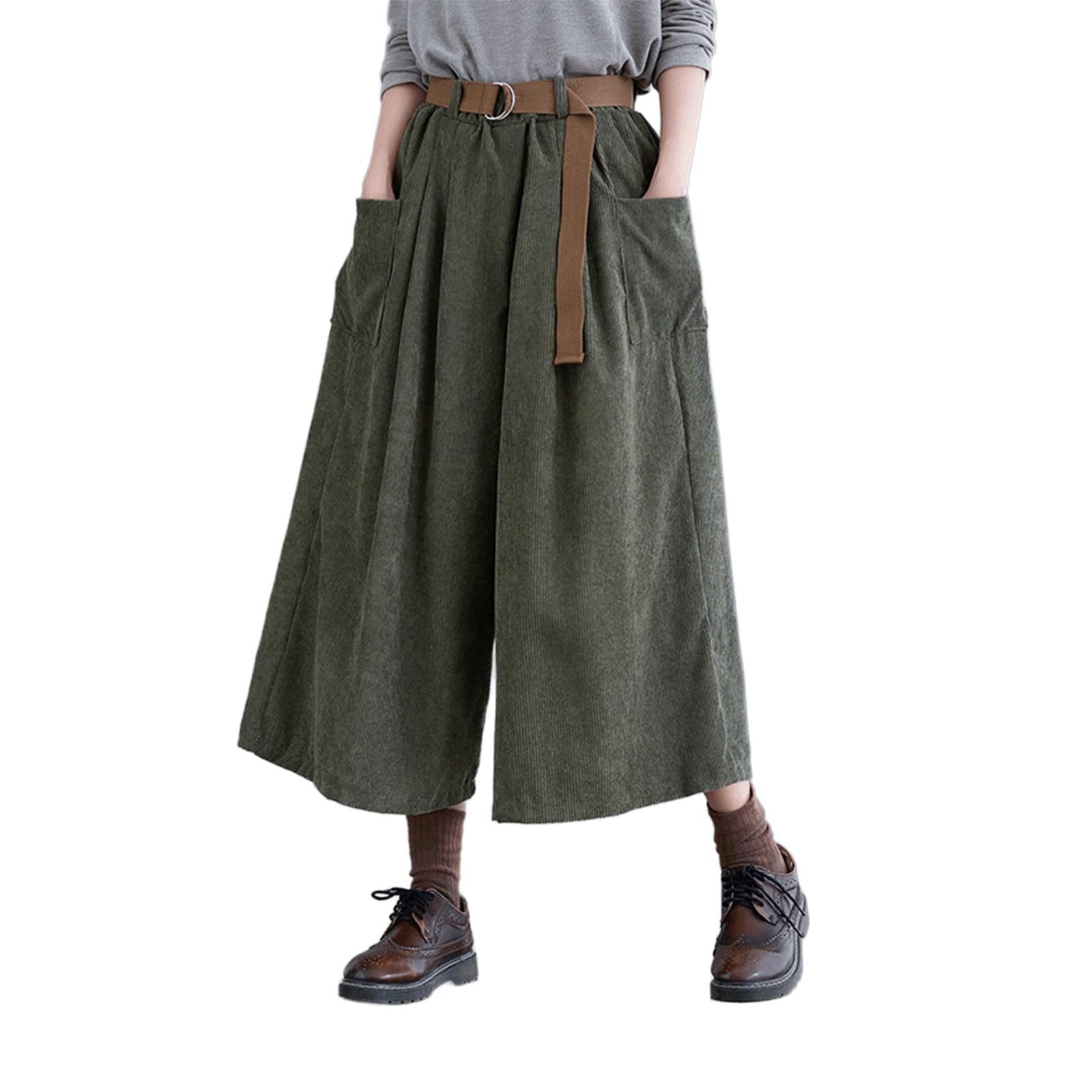 Gaucho Pants for Women Cropped Pleated Wide Leg Summer Palazzo Bottoms Casual Drawstring Culottes Loose Lounge with Pockets
