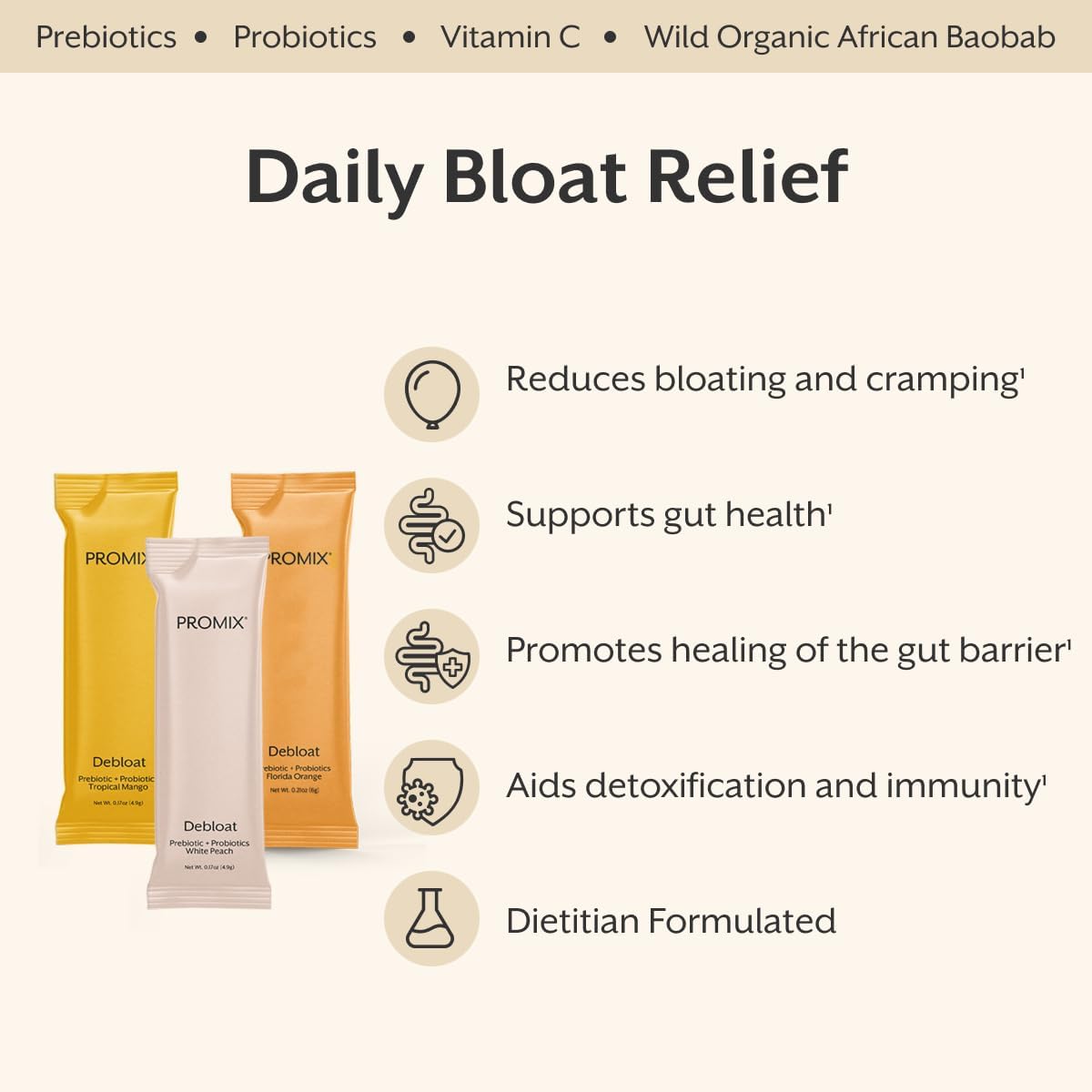 ProMix Nutrition Debloat Prebiotics and Probiotics - Digestive Health, Nausea Relief, Gut Repair, and Bloating Relief for Women and Men - Variety Pack - 12 Servings (Pack of 12) - Image 2