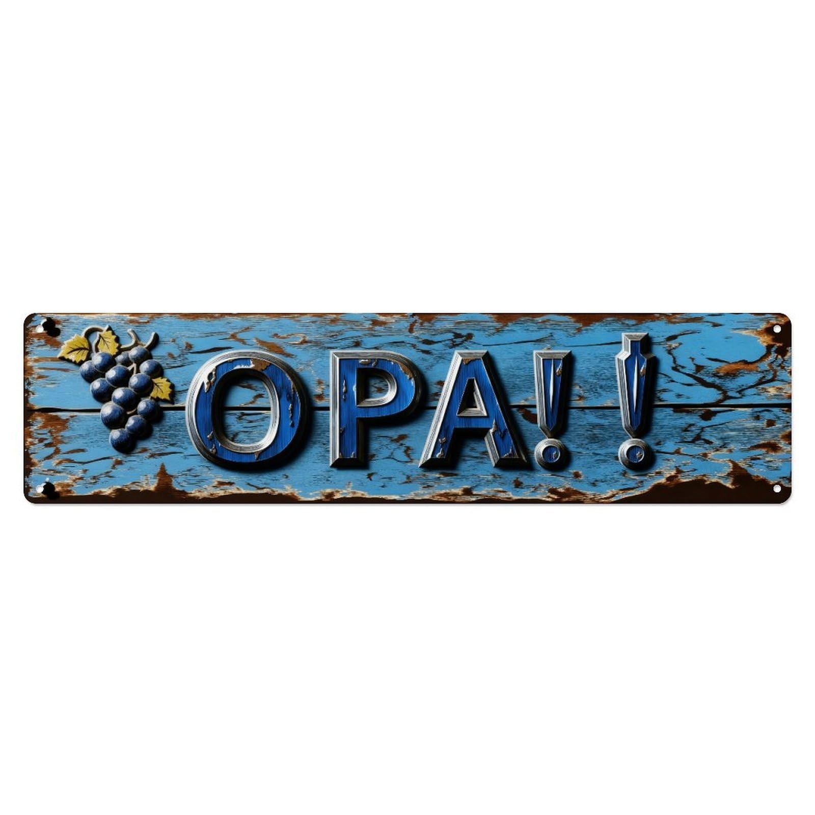 Blue Rustic Wood Opa Grapes Metal Tin Sign Plaque