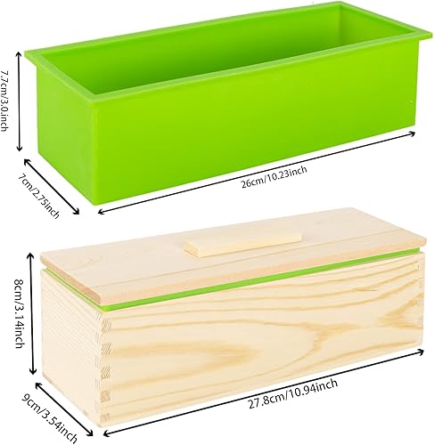 Miniatura 2 de Paquete de 2 moldes de silicona rectangulares flexibles de 42 onzas con caja de madera para suministros de fabricación de CP y MP