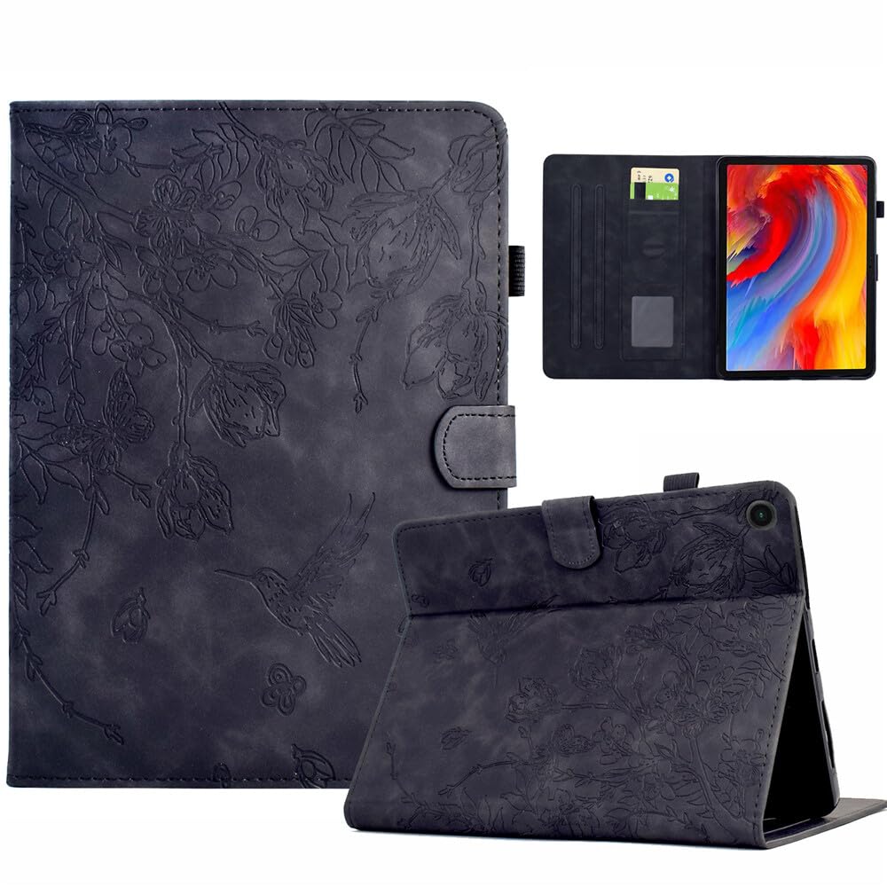 Generic Custodia compatibile con Samsung Galaxy Tab A 10.5 2018 SM-T590 T595 T597 (colore nero), motivo uccello fiore custodia a libro in pelle