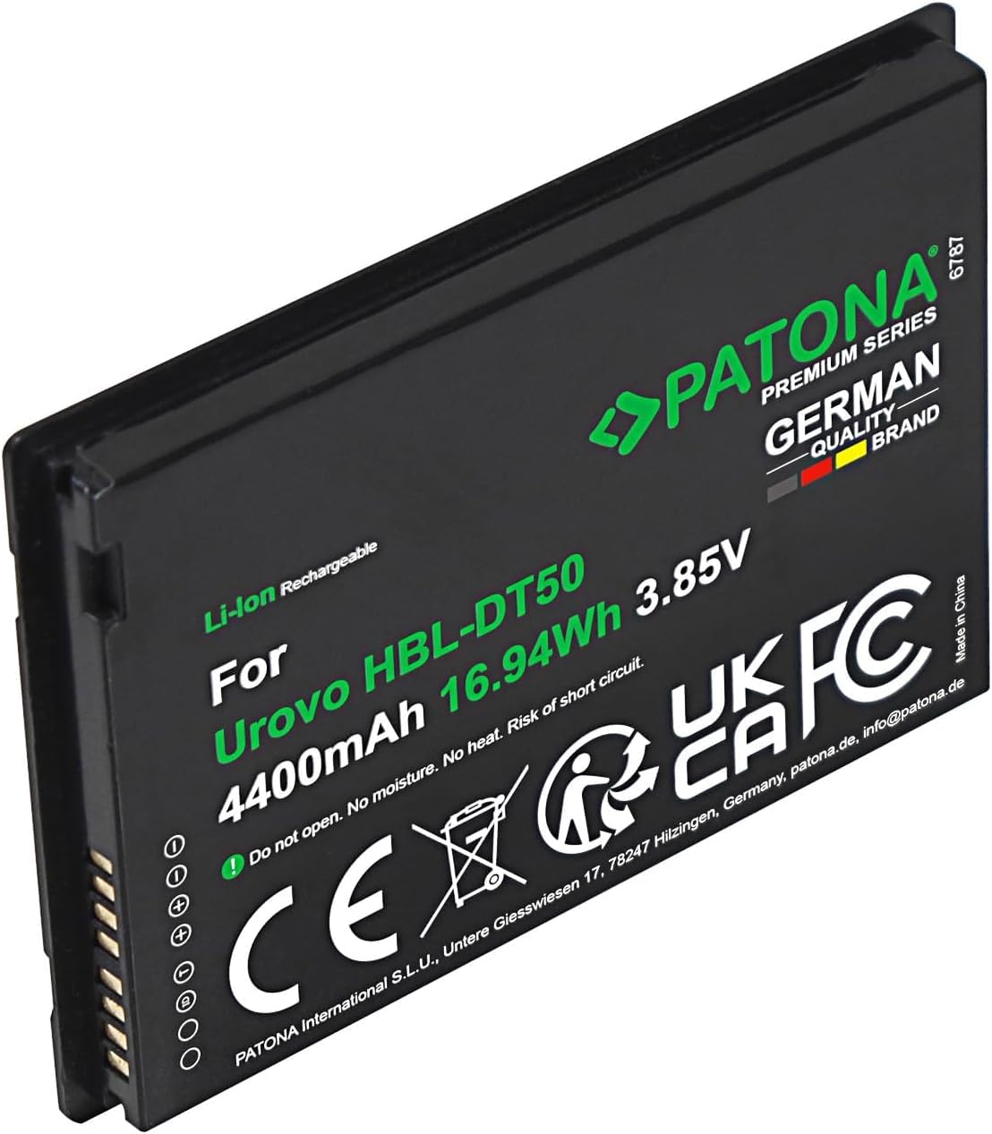 PATONA Premium Batería para Urovo DT50, HBL-DT50, 4400mAh 3.85V 16.94Wh | Batería para escáneres de código de barras y POS-Terminals