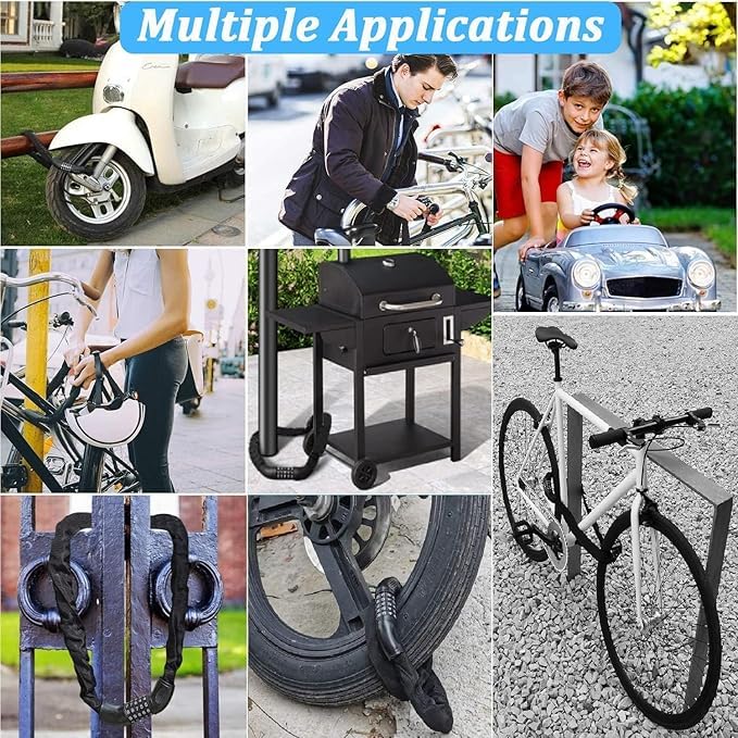Image of Bike Lock: 5 Digit Combination Bike Chain Lock High Security Anti Theft - 3.2ft (0.97m) Heavy Duty Bicycle Lock for Bike Scooter - 6mm Thick