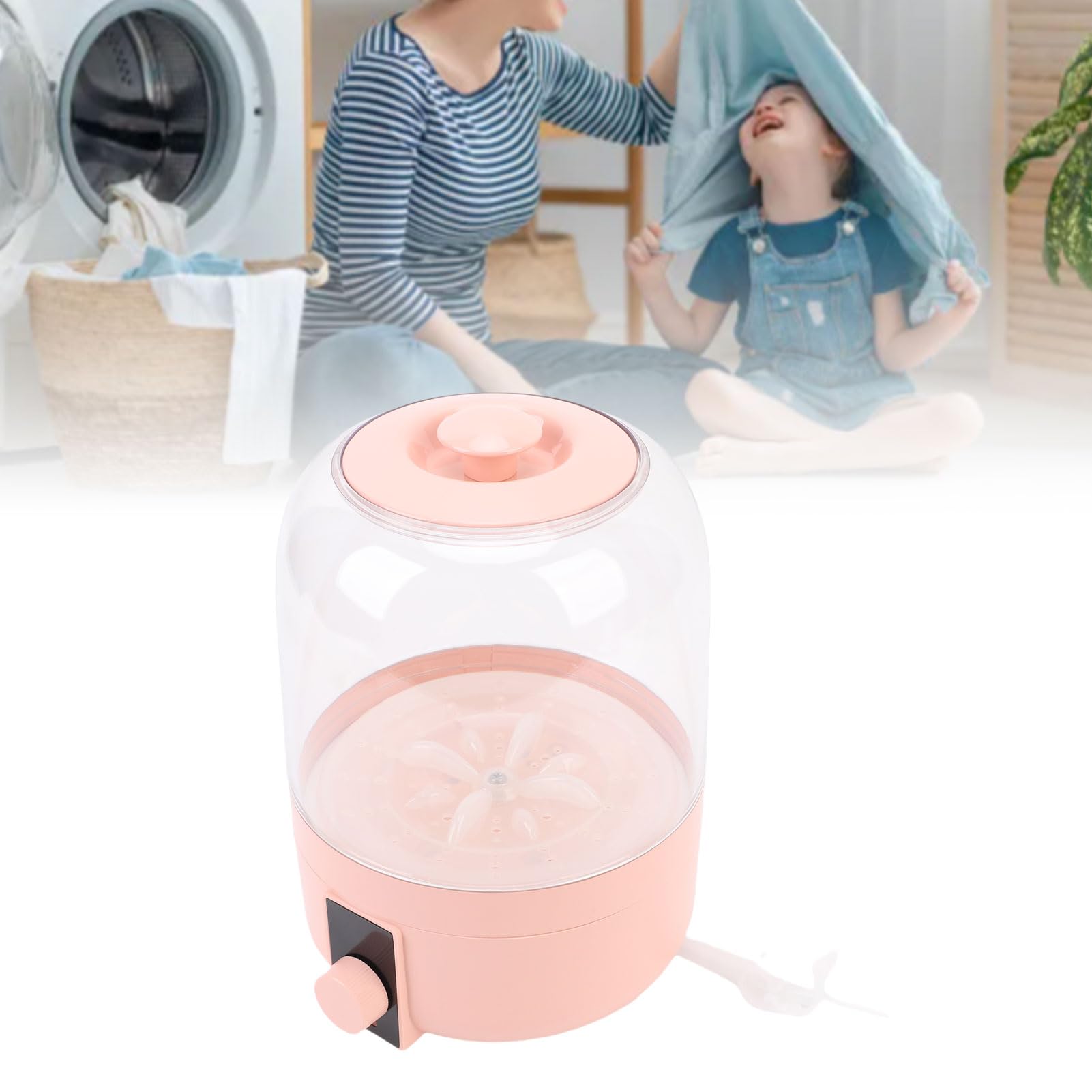 AUNMAS Mini Lavadora, Lavadora de Ropa Interior Portátil con Batería de 6000 MAh, Lavadora de Lavandería Compacta para RVs, USB Recargable, para Ropa de bebé, Calcetines (Pink)