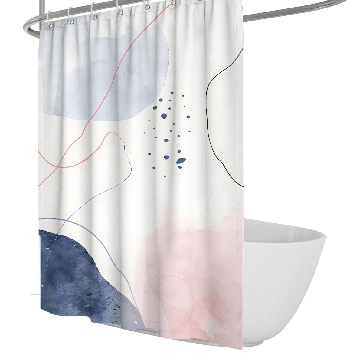 UIRINGART Watercolor Shower Curtains W160xL200cm Abstract Pastel Blue Blush Pink Navy Ink Splash Dot Wave Line Art Mildew Mould Resistant Fabric Bathroom Curtain
