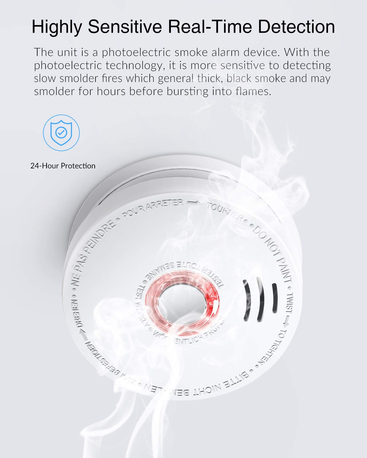 SITERWELL Smoke Detector , Smoke Alarm with Photoelectric Sensor and 9V