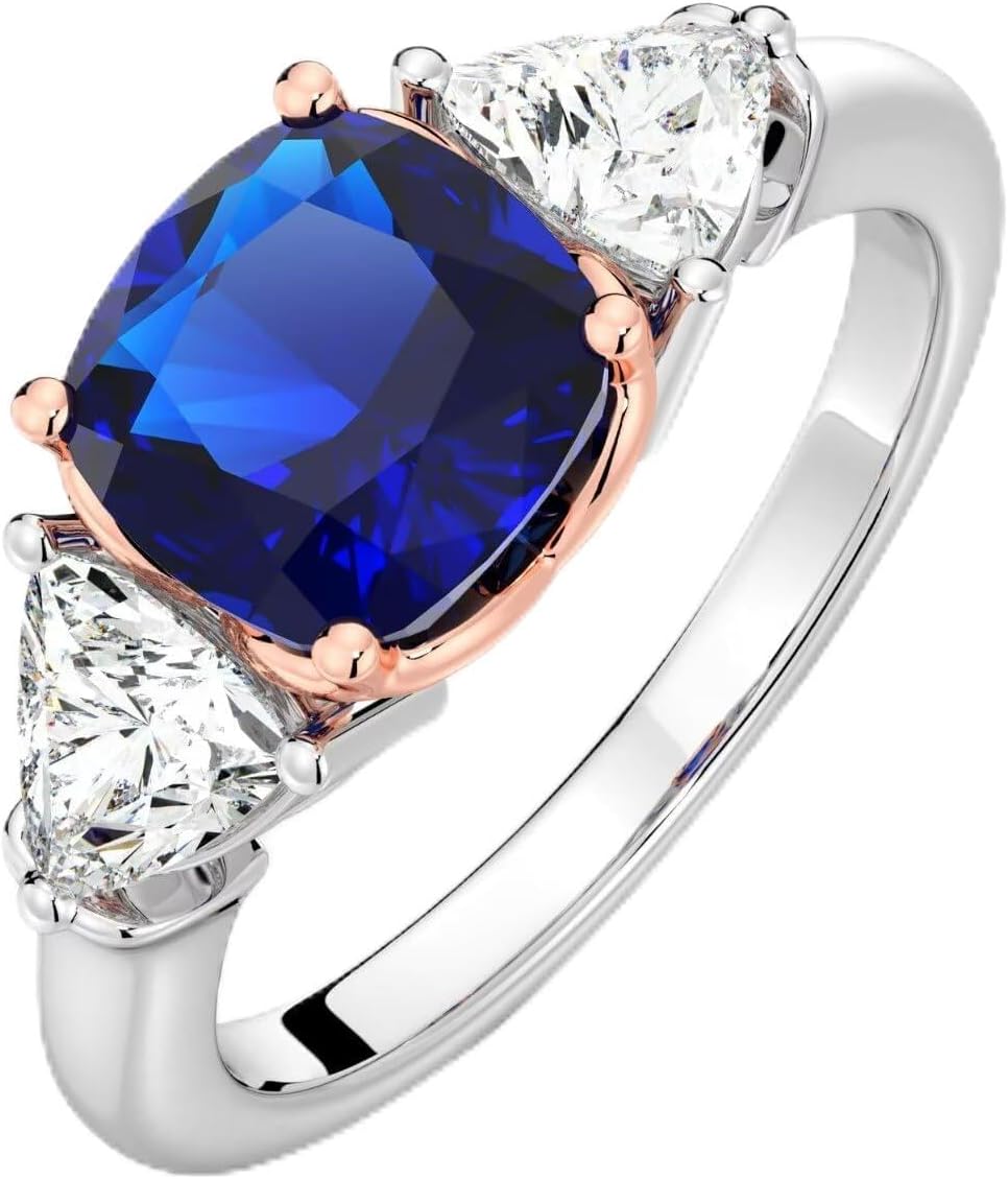 Iefil 1.35-2.23CT Cushion Cut Lab Grown Birthstone Rings, 1.0CT Lab-Created Moissanite Wedding Bands, GRC Certified, 925 Sterling Silver with Rhodium Plating
