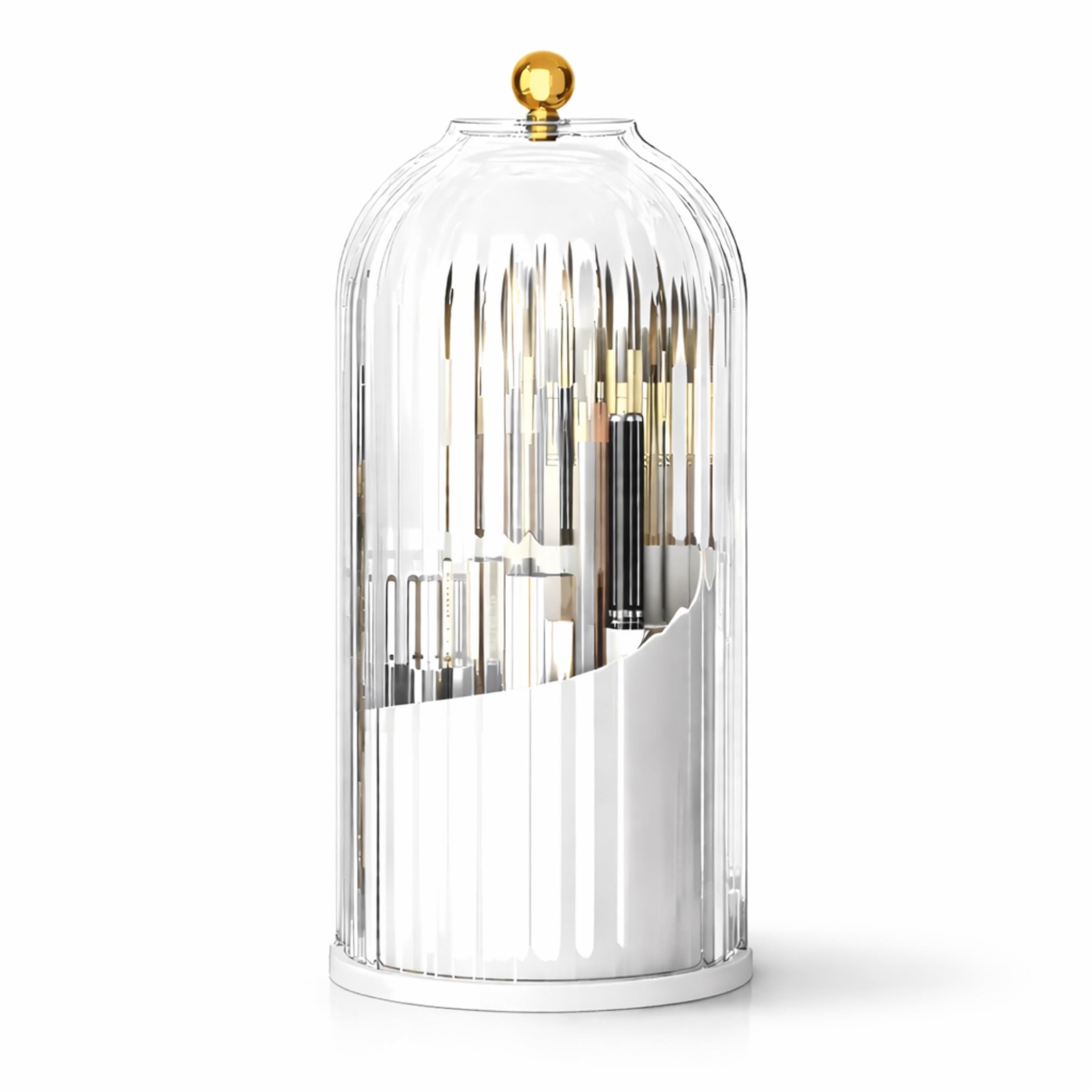 KiZY Luxury 360° Rotating Makeup Brush Holder Organizer | Countertop Organizer Skincare Storage for Vanity, Desktop, Bathroom, Cosmetics | Lipstic, Eyeliners, Perfume Storage. (TRANSPARENT DOM)