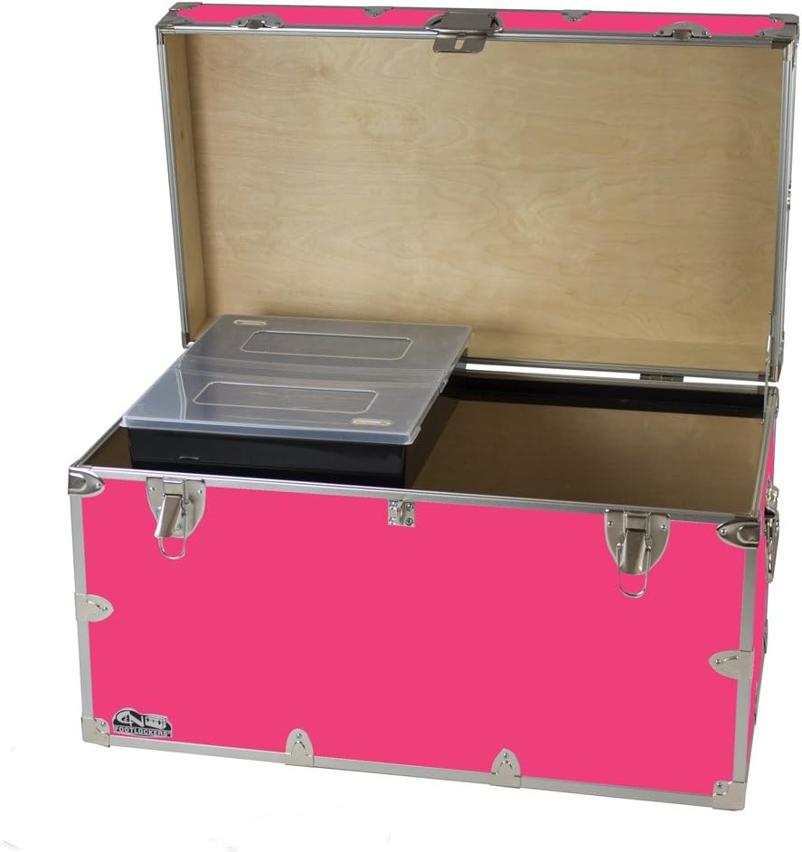 C&N Footlockers - XL Graduate Storage Trunk w/Tray - Made in the USA - STEEL Footlocker for College Dorm Room & Summer Camp - 32 x 18 x 18.5 Inches (Black)