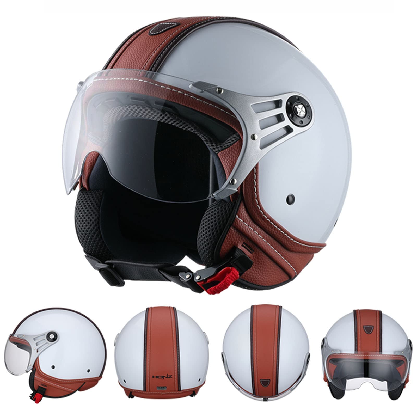 Casco Abierto Medio de Motocicleta Adulto Retro Jet Casco ECE Certificado para Mujer Hombre Casco de Moto Cara Abierta Vintage Moto Ciclomotor Scooter