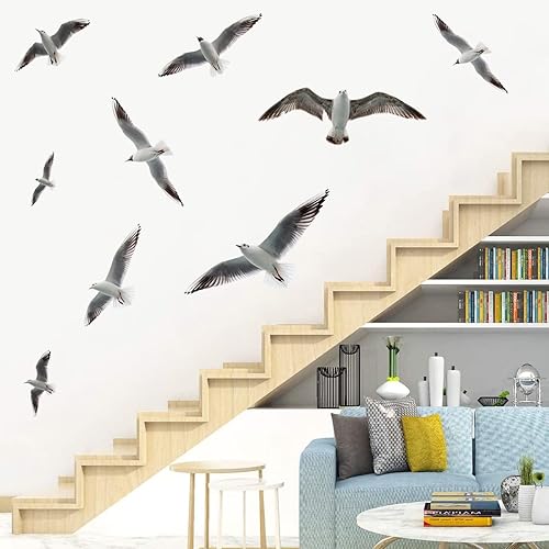 Miniatura 5 de MEFOSS Calcomanías de pared de gaviota 3D para despegar y pegar, calcomanías de vinilo para decoración de pared de pájaros marinos voladores para