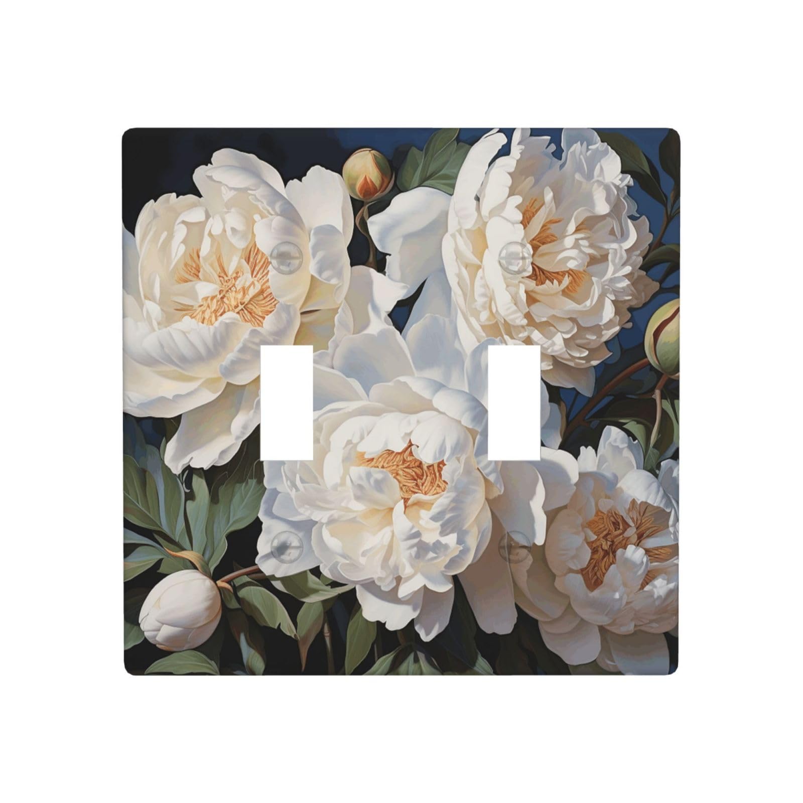 Aceprints White Peony 2 Gang Double Toggle Wall Plates, Unbreakable Decorative Duplex Light Switch Plate Covers Electrical Switchplate Cover Faceplate For Bathroom Kitchen Decor