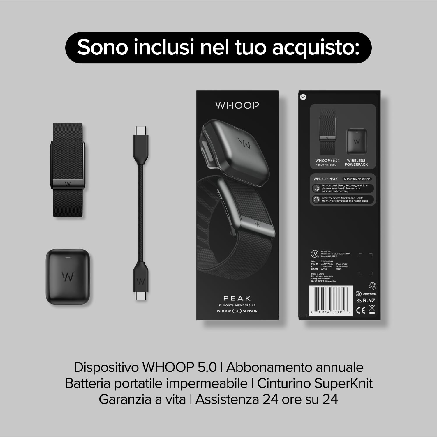 WHOOP - Abbonamento annuale - Indossabile per salute e fitness 5.0/MG - Monitoraggio continuo con VO2 massimo, monitoraggio del sonno, coaching personalizzato, approfondimenti sul ciclo mestruale