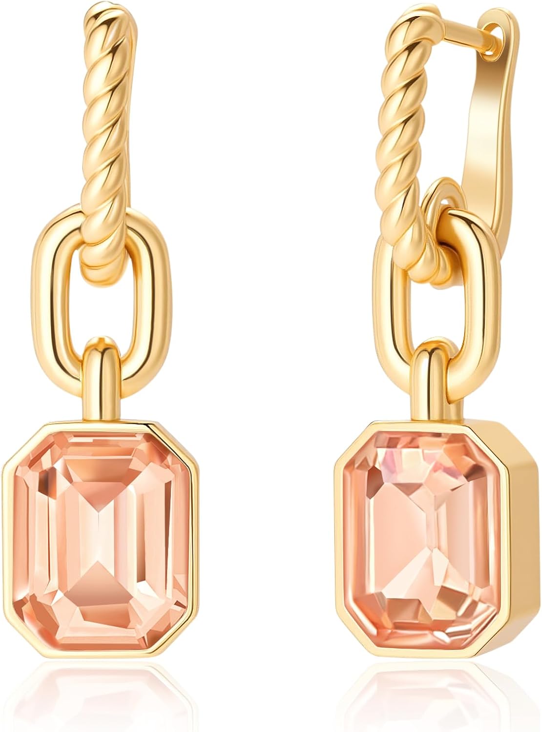 Birthstone Crystal Dangle Drop Earrings, 18K Gold Plated Huggie Hoop Hypoallergenic Earring Jewelry Gifts for Women